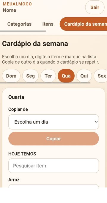 meuAlmoco: montagem do cardápio da semana