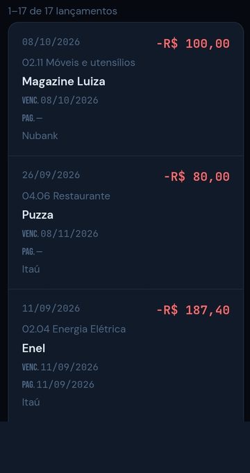 moneyMap: fluxo do mês com entradas, saídas e PIX disponível