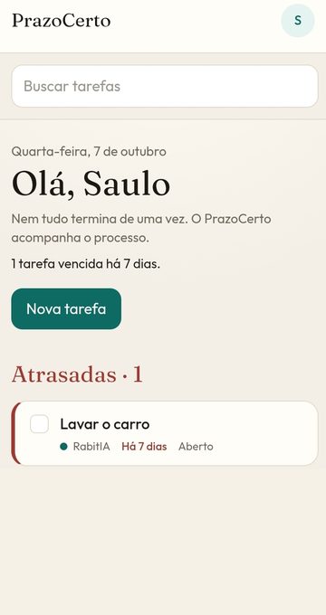 PrazoCerto: tela inicial com tarefas atrasadas
